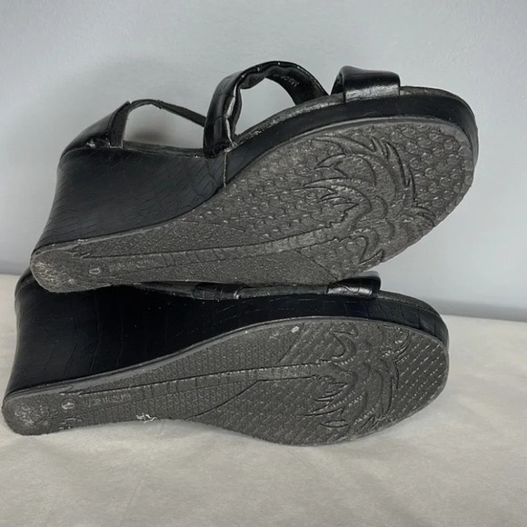 DAWGS Crossover Platform Wedges Black Crocodile Effect Open Toe Summer Size 10 - Picture 9 of 11